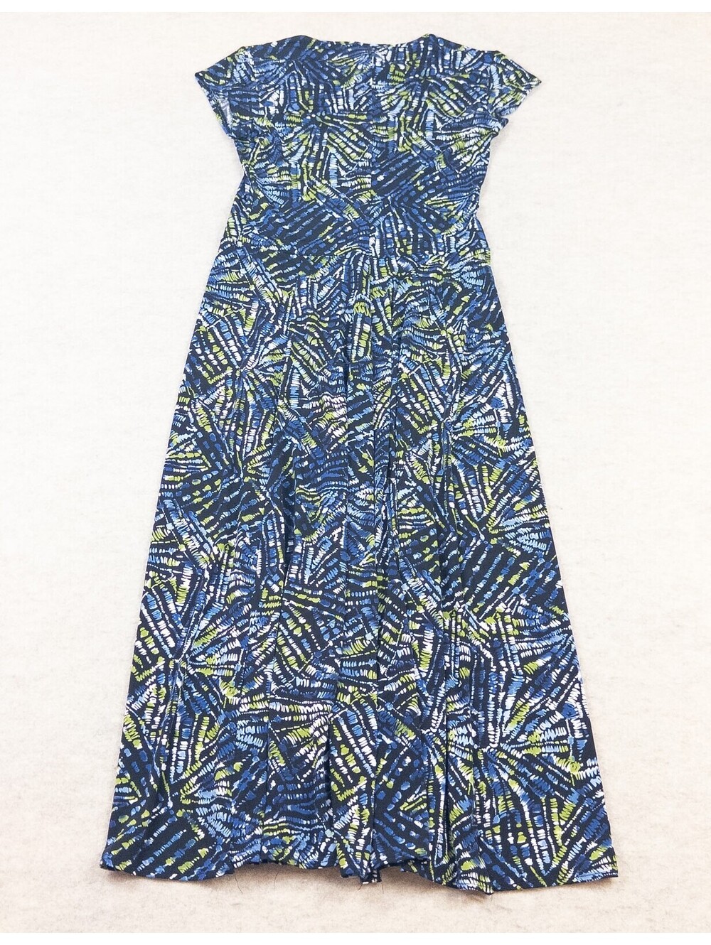 Chico's Size 0 Blue Abstract Pattern Maxi Dress with Cap Sleeves